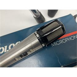 Shure SM58 Dynamic microphone; in original bag with paperwork; Shure Prologue 10H-LC Dynamic microphone; boxed; each with cable and tubular chrome adjustable stand (4)