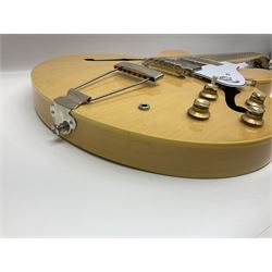 Epiphone Casino NA semi-acoustic guitar with natural maple finish and P90 pick-ups, serial no.19061529340, L105cm overall; in original hard carrying case