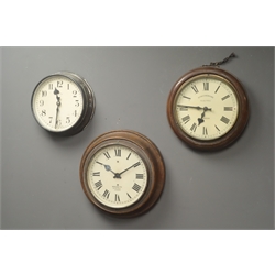  Magnet electric slave clock in oak case, a Synchronome electric slave clock mahogany case and another in metal case  
