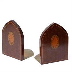 Pair of early 20th century brass and mahogany book slides with inlaid oval shell decoratio...