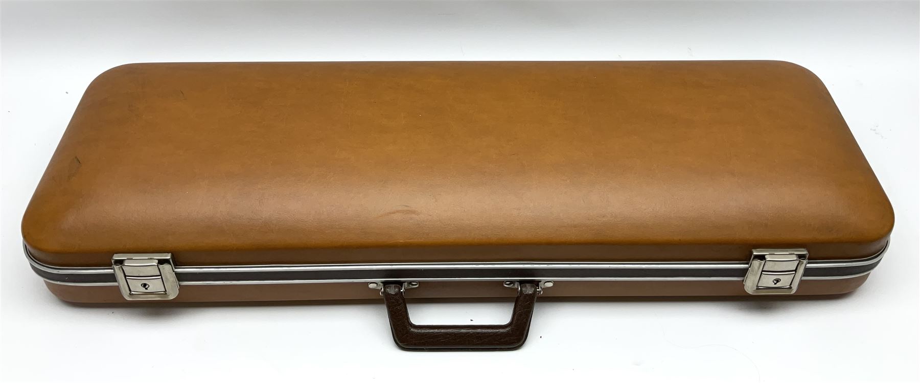 Early 20th century German Ernst Kreusler violin with 36cm two-piece maple back and ribs and spruce top, bears label 'Ernst Kreusler Dresden Anno 1925  Hand made reproduction of Antonius Stradivarius Cremona', overall L59cm; in hard carrying case