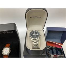 Collection of wristwatches including Accurist World Time chronograph quartz, Lorus chronograph 100m stainless steel quartz, Oskar Emil Torrini, two Citizen automatics, Seiko ladies Vivace, Titus, Limit and Tissot