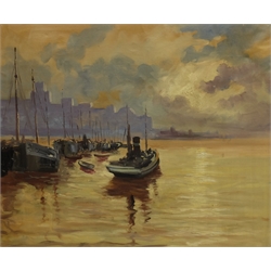  Continental School (Mid 20th century): Busy Estuary with Sailing Barges, oil on canvas 45cm x 54cm  