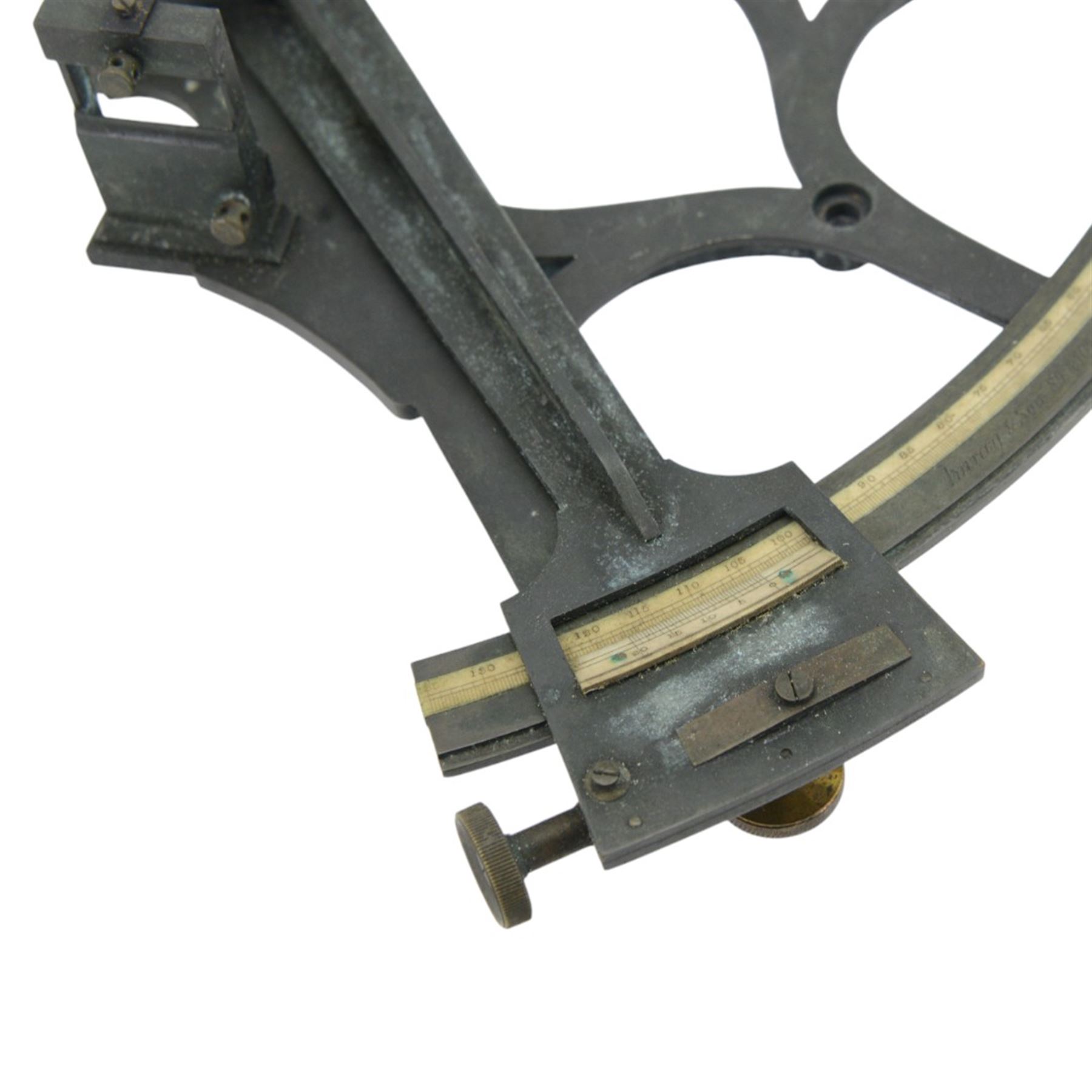 19th century Imray & Son lacquered brass sextant with ivory scale, contained within a mahogany case, inscribed Imray & Son 89 & 102 Minories
This item has been registered for sale under Section 10 of the APHA Ivory Act
