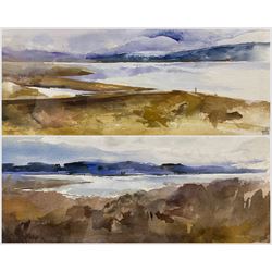 Peter Michael Hicks (Yorkshire 1937-): Landscapes, pair watercolours signed in pencil 13cm x 38cm (2)