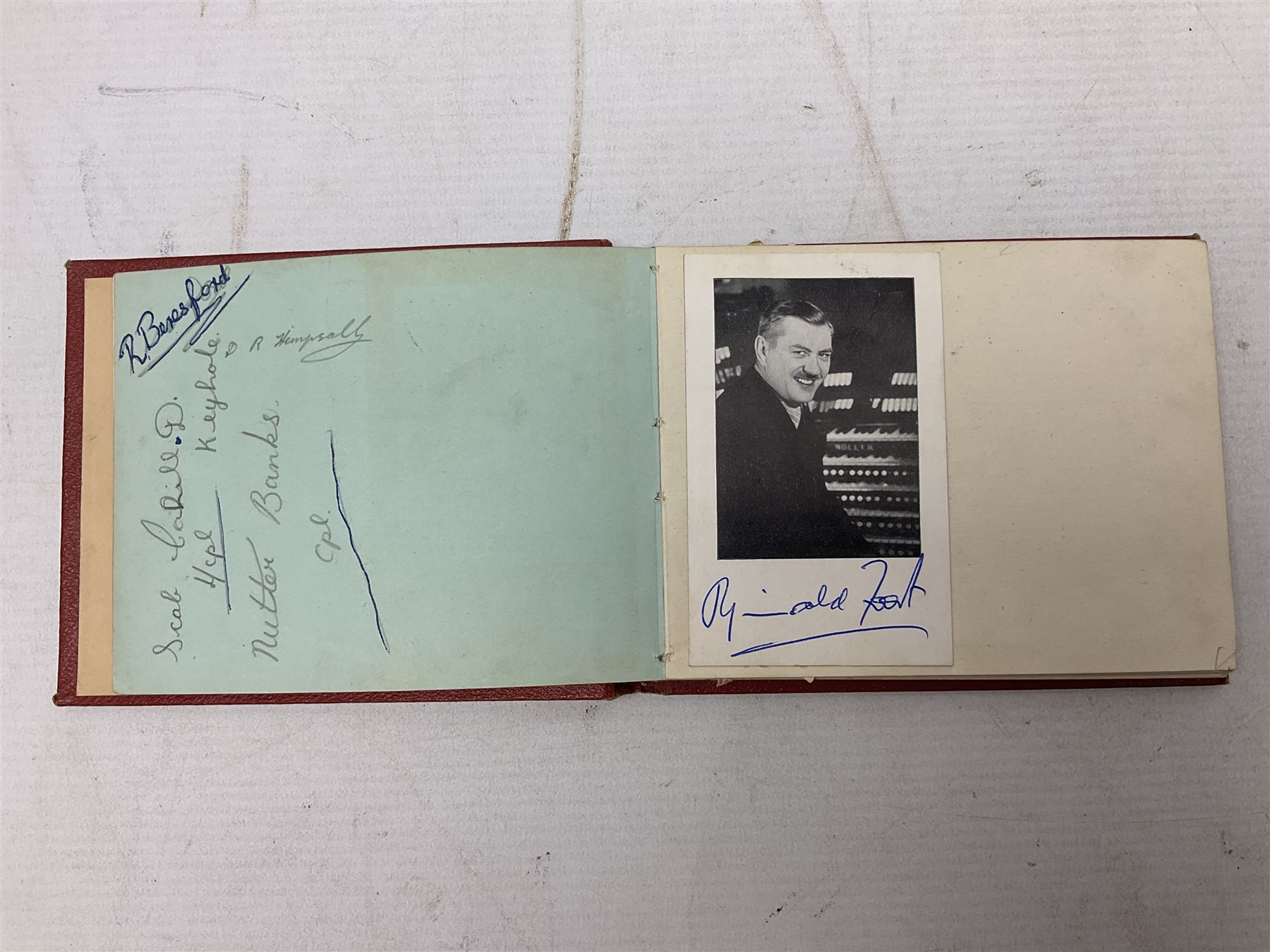 Mid 20th century autograph book, to include autographs from Beverley Sisters, Reg Varney, Ronnie Verrell, Betty Mitchell, etc, poems and verses etc