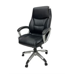 Swivel office desk chair, black faux leather