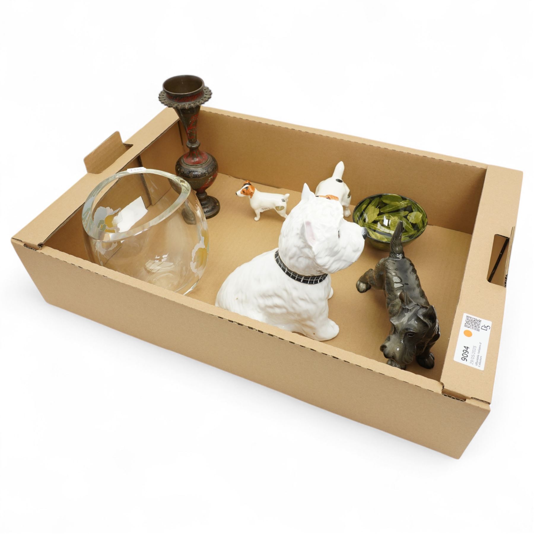 Two Beswick Jack Russells,  Sophie MacCarthy studio pottery bowl signed to base, Rosenthal crystal vase, etc