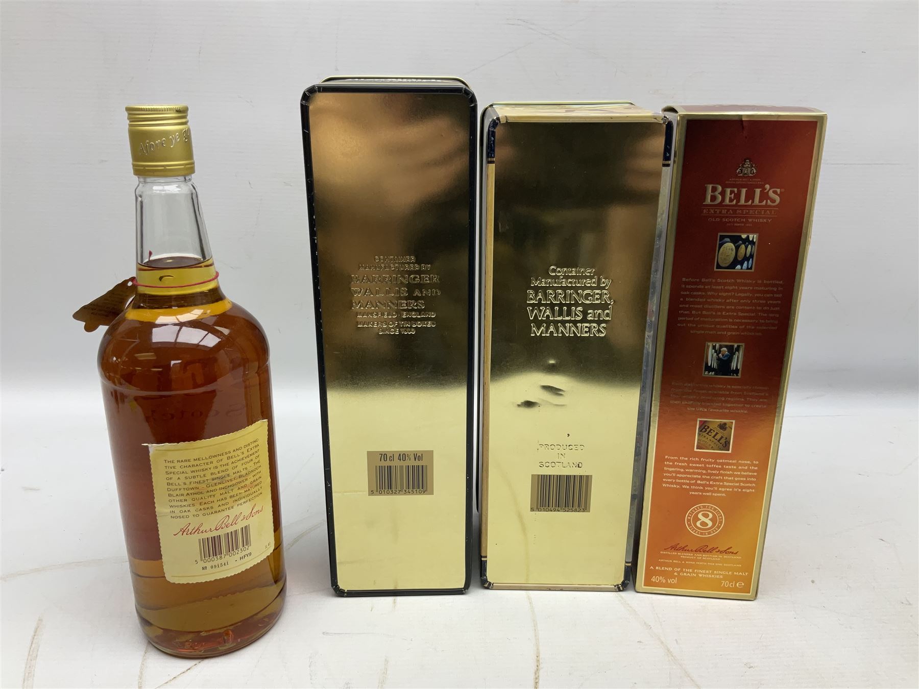 Glen Moray 12 Year Single Malt Highland Scotch Whisky, 70cl 40% vol, one bottle, in Highland Regiments The Black Watch presentation tin, Glenfiddich Pure Malt Scotch Whisky, Special Old Reserve, 70cl 40% vol, one bottle, in Clan Murray presentation tin, Bell's Extra Special Old Scotch Whisky, Aged 8 Years, 70cl 40% vol, one bottle, in box and Bell's Extra Special Old Scotch Whisky, 1l, 43% vol (4)