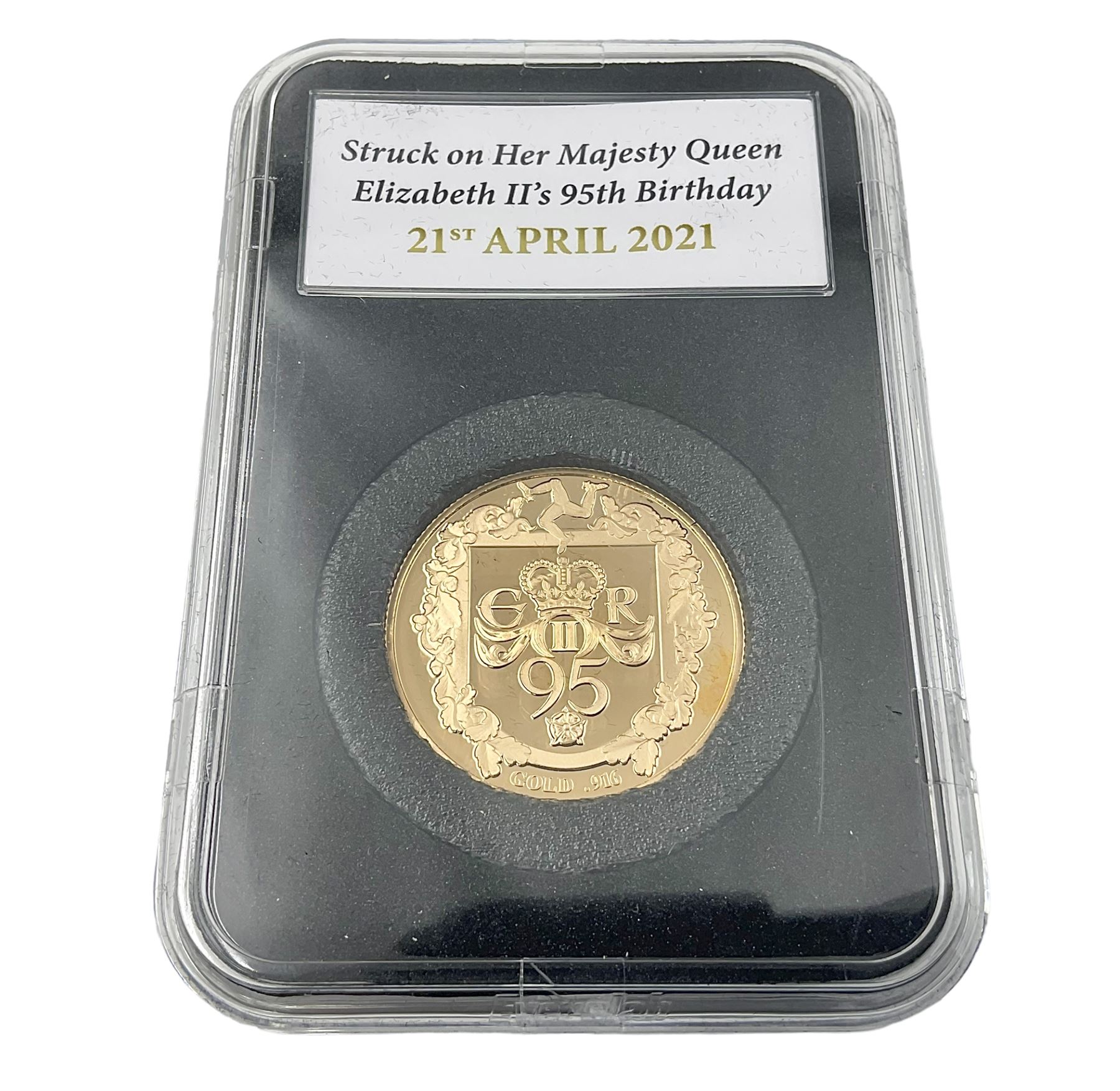 Queen Elizabeth II Isle of Man 2022 'Struck on Her Majesty Queen Elizabeth II's 95th Birthday' gold proof double sovereign coin, cased with certificate 