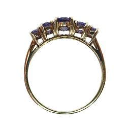 9ct gold five stone oval tanzanite ring, hallmarked