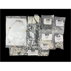 Fresh water pearl jewellery, including silver chain bracelet and necklace, and seven other necklaces, including agate examples, some with silver clasps