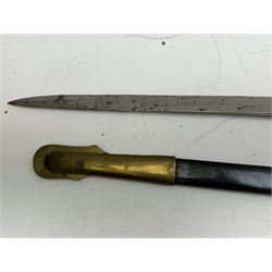 Replica Confederate States Army officer's sword, with brass pommel, black leather hand grip, the 85cm single edged blade marked CSA, in a metal and brass scabbard, L106cm