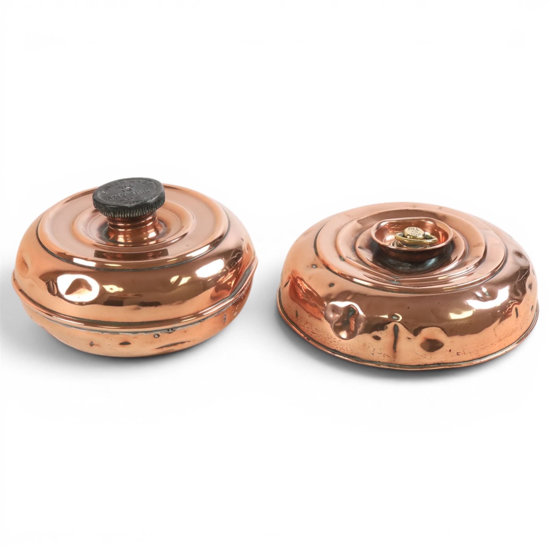 Copper coal bucket, together with two foot warmers, two trays and copper bed pan 