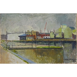  Industrial Dock Yard, 20th century oil on canvas signed and dated 1957 by Mary Katrina (Shemza) 51cm x 77cm  