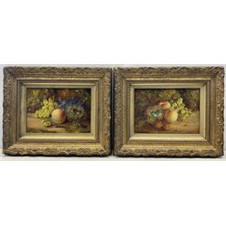 HA Carman (British fl.1867-1873): Still Life of Fruit and Birds' Nests, pair oils on canvas signed dated 1869 and inscribed 'Crayford' 24cm x 34cm (2)
