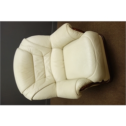  Italian lounge suite, three seat sofa (W188cm), upholstered in cream leather and two matching armchairs  