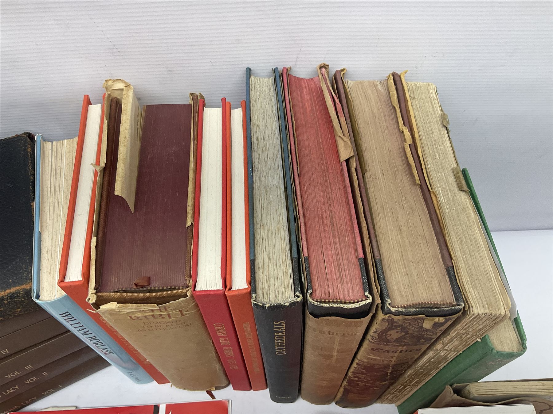 Collection of books, to include four 1920s Great Western Railway publications on Abbeys, Castles and Cathedrals, including three hardback examples, together with The Bible Designed to be Read as Literature, The Register of Edmund Lacy Bishop of Exeter 1420-1455 Vols 1-5, Laura Knight by Janet Dunbar, A Calendar of Cornish Glebe Terriers 1673-1735, The Parliamentary Survey of the Duchy of Cornwall Parts 1 and 2 and two Bradburys Hallmarks books