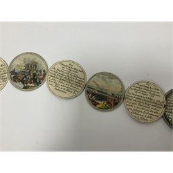 Grolier Club’s silver Schraubmedaille to commemorate the German campaign of 1813, obverse depicts a Greek temple, below “Eintracht Überwindet Alles”, the reverse depicts three figures and the text “Gerechtigkeit. Weisheit. U. Einigkeit. Beglücken. D.: Menschheit”, inside are twelve circular hand coloured engravings depicting six major battles of the German campaign, each with corresponding descriptions, D