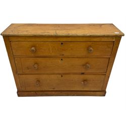Victorian waxed pine dresser, fitted three drawers
