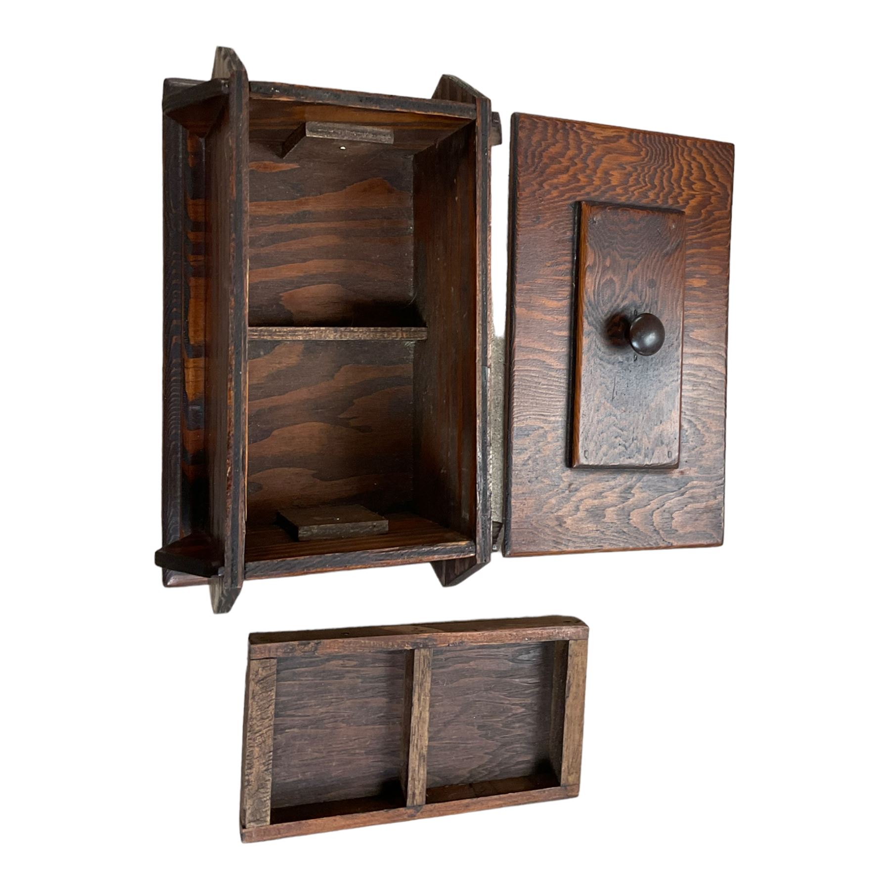  Bronze cutlery including fish knives, forks, salt and pepper, table spoons, forks etc and a wooden tea caddy