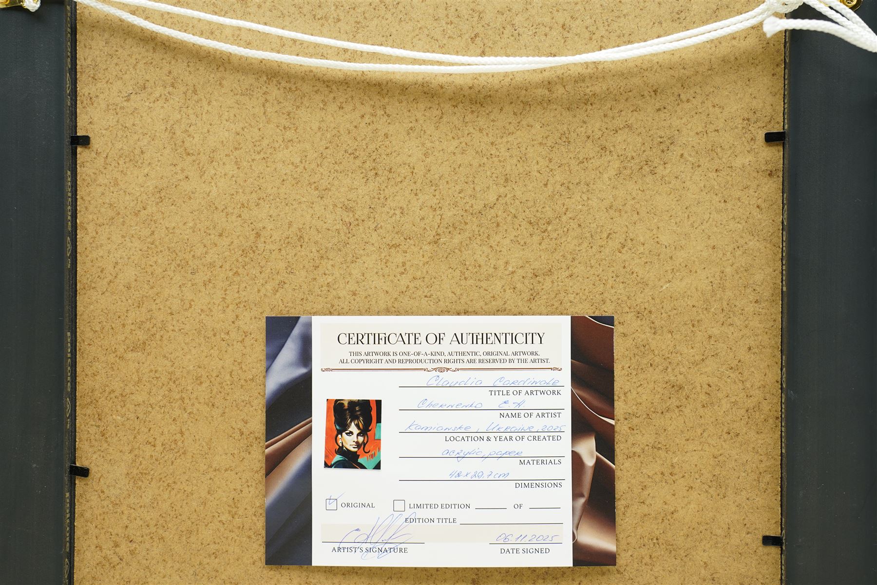 E A Chernenko (Ukrainian contemporary): Claudia Cardinale - Pop Art, acrylic on board signed, certificate of authenticity verso 41cm x 29cm