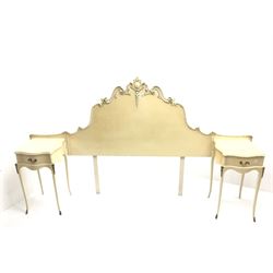 French style cream painted headboard with matching bedside cabinets 