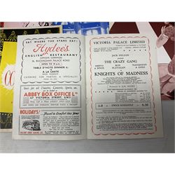 Over thirty theatre programmes 1940s and later including various London theatres - Apollo, Adelphi, Savoy, Drury Lane, Palace, Prince Edward, Vaudeville, Palladium etc, Folies Bergere and others