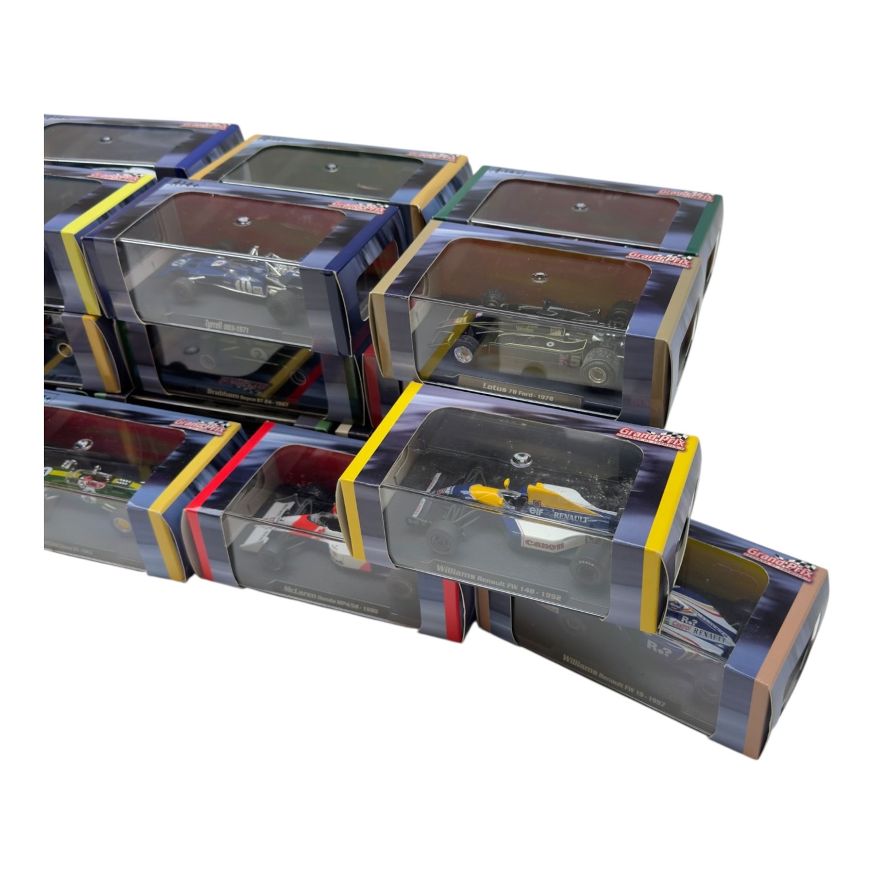 Thirty Atlas Editions Grand Prix Legends of Formula 1 diecast racing cars, all boxed, together with associated magazines 