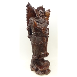  Chinese carved hardwood figure of a warrior, H71cm  