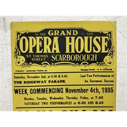 Grand Opera House Scarborough Poster November 4th 1935, black on a yellow ground, printed by E.T.W. Dennis & Sons Ltd, Printing House Square, Scarborough, unframed and rolled 125cm x 50cm