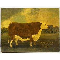 English School (20th Century): 'Bess - An English Foxhound Bitch' and 'A Broughton Bull', pair oils on board titled, unsigned 45cm x 60cm (unframed) (2)