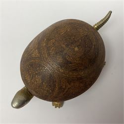 Gilt bronze novelty table bell, modelled as a tortoise, the shell concealing a clockwork movement, with impressed marks beneath, H6cm