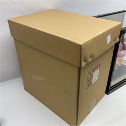 Japanese doll, dressed in traditional Japanese dress, within wooden glazed box, box H40cm