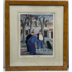 After Margaret Loxton (British 1938-): 'Cafe de France'; 'Lavender Harvest Lacoste'; 'Olives and Sunflowers' and 'Boules Players', set four limited edition colour prints signed titled and numbered /1950 max 26cm x 34cm (4)