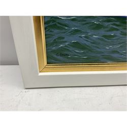 George Drury (British 1950-): J Class Yachts 'Velsheda' 'Endeavour' and 'Shamrock V 1935', oil on canvas board signed, titled verso 42cm x 57cm