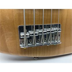 Fender Squier five-string jazz bass guitar; natural finish with Duncan Designed pick-ups; serial no.ICS11097557; L118cm
