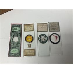 R & J Beck London microscope, model 7597, contained in fitted case, together with a boxed collection of glass microscope biological sample slides