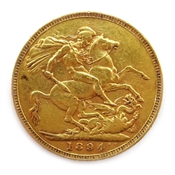  1894 gold full sovereign, Melbourne mint mark   