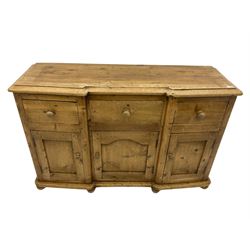 Stripped pine dresser, fitted with three drawers and three cupboards