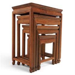 Chinese hardwood quartetto nest of tables, moulded rectangular top, square tapering legs t...