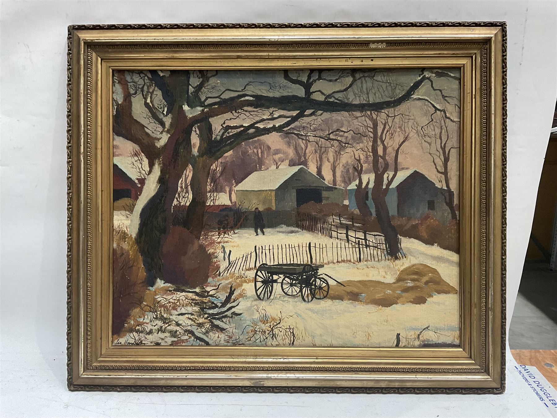 Leo Hardy (British 1905-1989): 'The Blue Barn', oil on board signed, titled on exhibition label verso 40cm x 50cm 