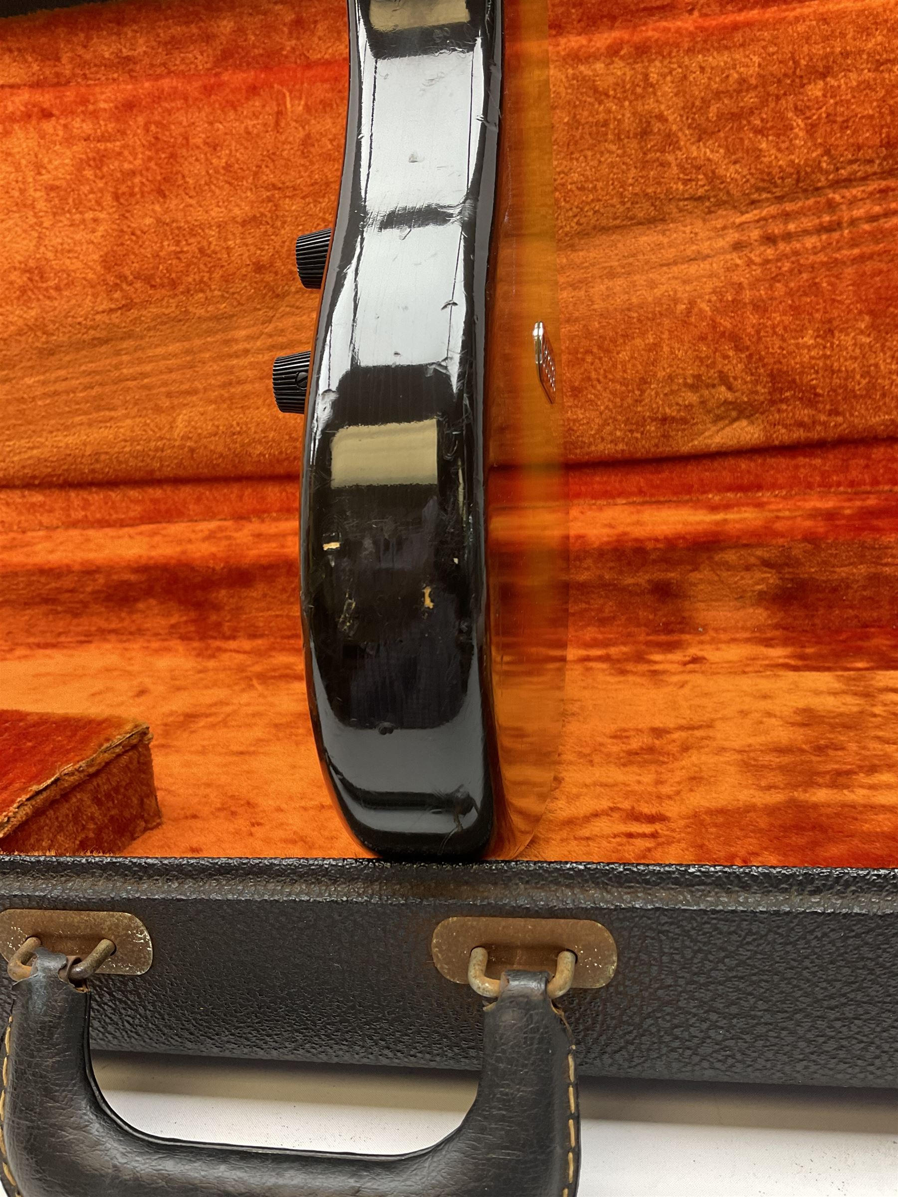 Fender three-tone Sunburst 12-string electric guitar c1965/6 Fullerton USA, with alder body and maple neck, the Indian rosewood fretboard with twenty-one frets and pearloid dot markers, fender electric XII bridge, F-stamp tuners (non-original), two split single coil pick-ups, master volume and tone and four-way switch, serial no.129730, L108cm; in original Fender case bearing label for Rivington Guitars New York with copy of original invoice; together with GuitarKes set-up and service certificate dated October 2021
