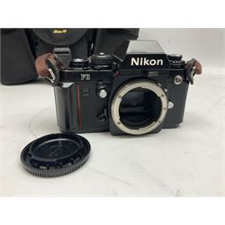 Nikon F3 SLR camera, serial number 1583609; Nikon 50mm 1:1.8 lens; Nikon 28-85mm 1:3.5-4.5 zoom lens; Vivitar MC 2X-3 Tele Converter, and a Nikon Speedlight SB-16 flash