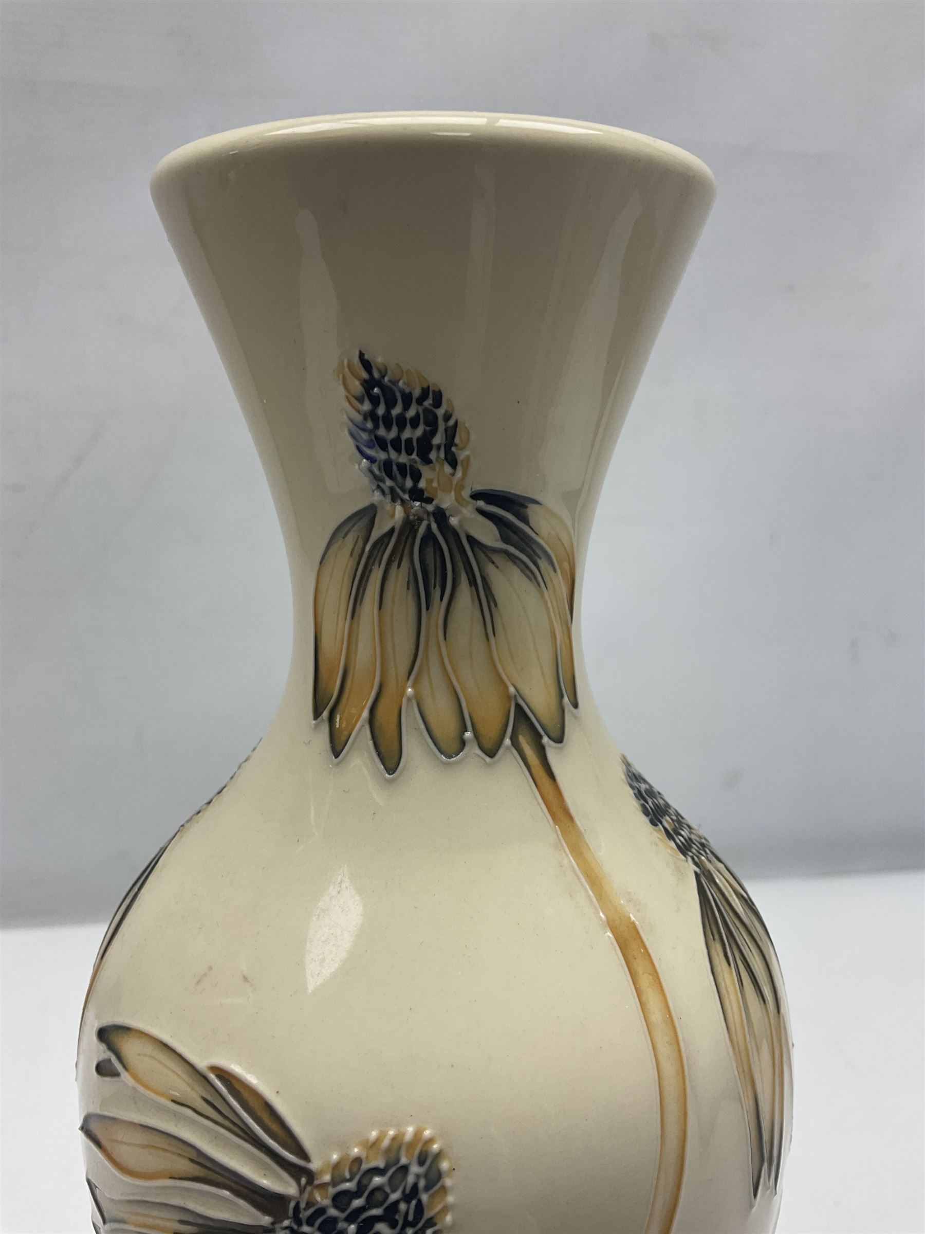 Moorcroft Cornflower pattern vase with fluted rim, by Anji Davenport, with impressed and printed mark beneath 