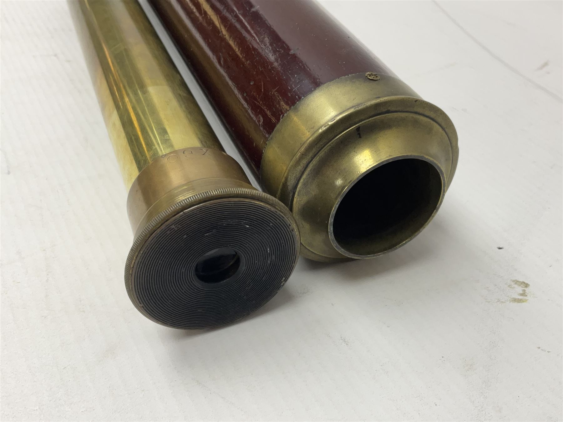G Adams of London, single draw mahogany bound brass telescope, engraved G Adams of London, extended L116cm