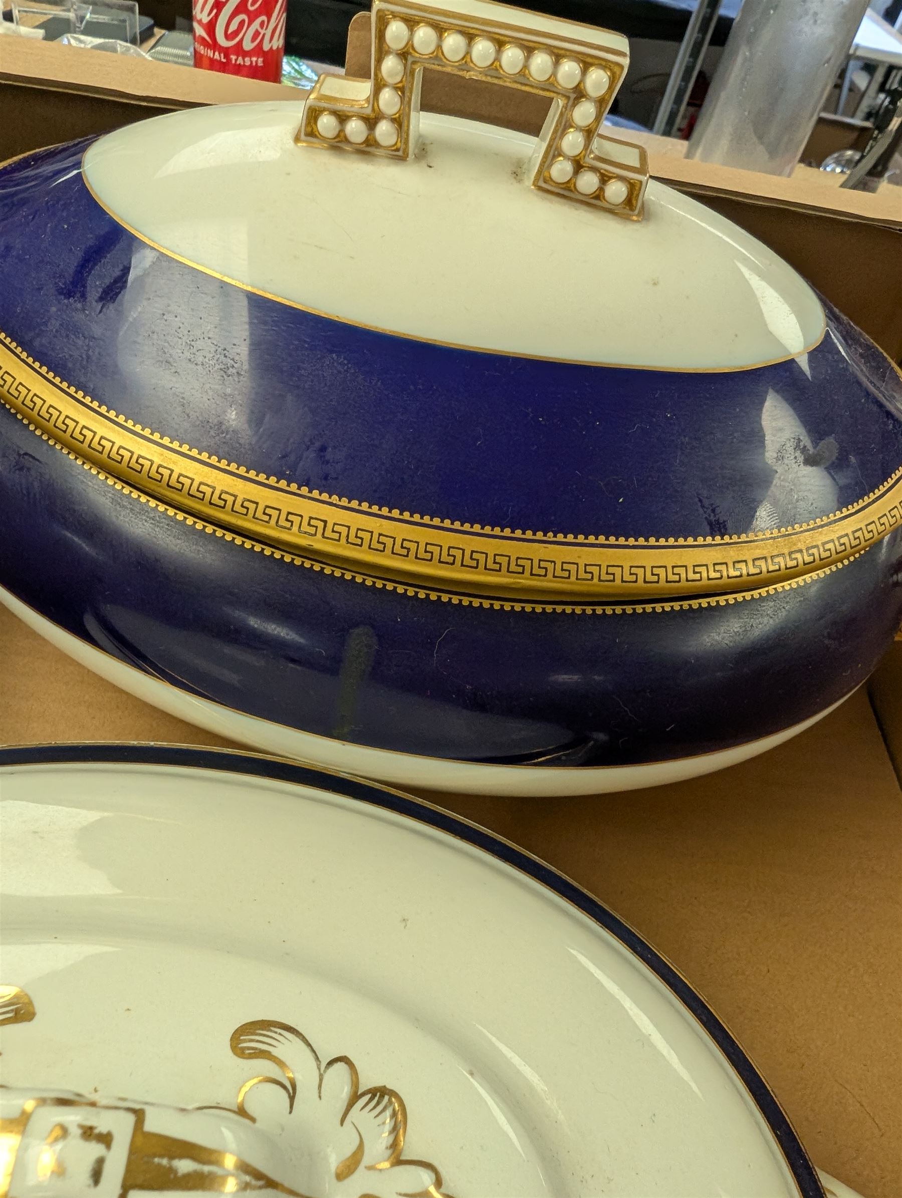 Collection of ceramic moulds, including Franklin Mint Le Cordon Bleu examples, Cauldon tureen, large tray, Delft charger, etc in two boxes