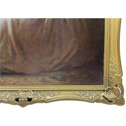 Anton Hölperl (Czech/Austrian 1820-1888): Girls Spinning, Embroidering and Grinding Coffee in Traditional Gowns, set three oils on canvas signed and dated 1863, 57cm x 43cm (3)