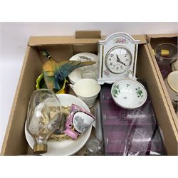 Four piece Sadler tea service, three graduating duck wall plaques, Hornsea vase and a collection of other ceramics and glassware etc, in five boxes 