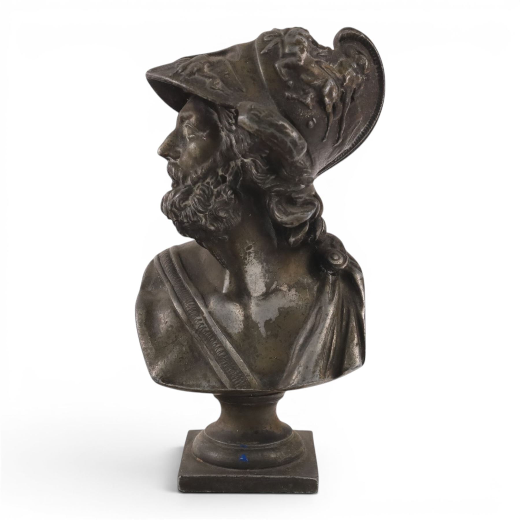 19th Century spelter bust of Menelaus, H21cm